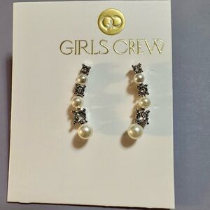 Girls Crew NWT Pearl and Crystal Crawler Earrings - Silver and White